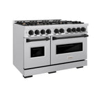 ZLINE 48 in. Gas Range Double Oven 6.7 cu. ft. 8 Burner Stainless Steel with Matte Black Accents (CGRZ-48-MB)