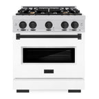 ZLINE Autograph Edition 30 in. 4.2 cu. ft. Classic Gas Range with 4 Burners, Stainless Steel with White Matte Door and Matte Black Accents (CGRZ-WM-30-MB)