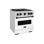 ZLINE Autograph Edition 30 in. 4.2 cu. ft. Classic Gas Range with 4 Burners, Stainless Steel with White Matte Door and Matte Black Accents (CGRZ-WM-30-MB)