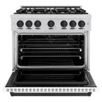 ZLINE 36 in. Gas Range 5.2 cu. ft. 6 Burners Convection Oven Stainless Steel White Matte Door Matte Black Accents (CGRZ-WM-36-MB)