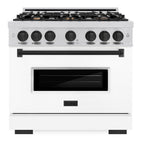 ZLINE 36 in. Gas Range 5.2 cu. ft. 6 Burners Convection Oven Stainless Steel White Matte Door Matte Black Accents (CGRZ-WM-36-MB)