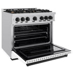 ZLINE 36 in. Gas Range 5.2 cu. ft. 6 Burners Convection Oven Stainless Steel White Matte Door Matte Black Accents (CGRZ-WM-36-MB)