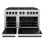 ZLINE Autograph Edition 48 in. 6.7 cu. ft. Classic Double Oven Gas Range with 8 Burners, Stainless Steel with White Matte Doors and Matte Black Accents (CGRZ-WM-48-MB)