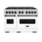 ZLINE Autograph Edition 48 in. 6.7 cu. ft. Classic Double Oven Gas Range with 8 Burners, Stainless Steel with White Matte Doors and Matte Black Accents (CGRZ-WM-48-MB)