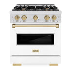 ZLINE Autograph Edition 30 in. 4.2 cu. ft. Gas Range with 4 Burners and Convection Gas Oven in Satin Stainless Steel with White Matte Door and Champagne Bronze Accents (CGRSZ-WM-30-CB)