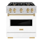 ZLINE Autograph Edition 30 in. Classic Gas Range 4.2 cu. ft. with 4 Burners and Convection Gas Oven in Satin Stainless Steel with White Matte Door and Polished Gold Accents (CGRSZ-WM-30-G)