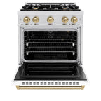 ZLINE Autograph Edition 30 in. 4.2 cu. ft. Gas Range with 4 Burners and Convection Gas Oven in Satin Stainless Steel with White Matte Door and Champagne Bronze Accents (CGRSZ-WM-30-CB)