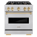 ZLINE 30 in. Gas Range 4.2 cu. ft. 4 Burner Stainless Steel with Polished Gold Accents (CGRZ-30-G)