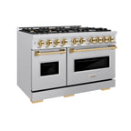 ZLINE 48 in. Gas Range Double Oven 6.7 cu. ft. 8 Burners Stainless Steel with Polished Gold Accents (CGRZ-48-G)