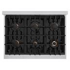 ZLINE 36" Rangetop in Stainless Steel with 6 Gas Brass Burners and Griddle, RT-BR-GR-36