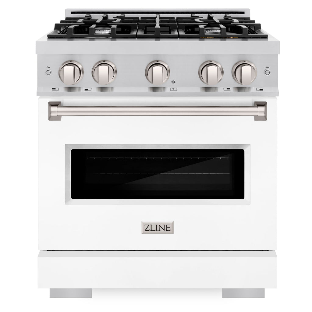 ZLINE 30 in. Classic Dual Fuel Range with 4 Gas Burners and Electric Convection Oven, 4.2 cu. ft., Stainless Steel with White Matte Door (CDR-WM-30)