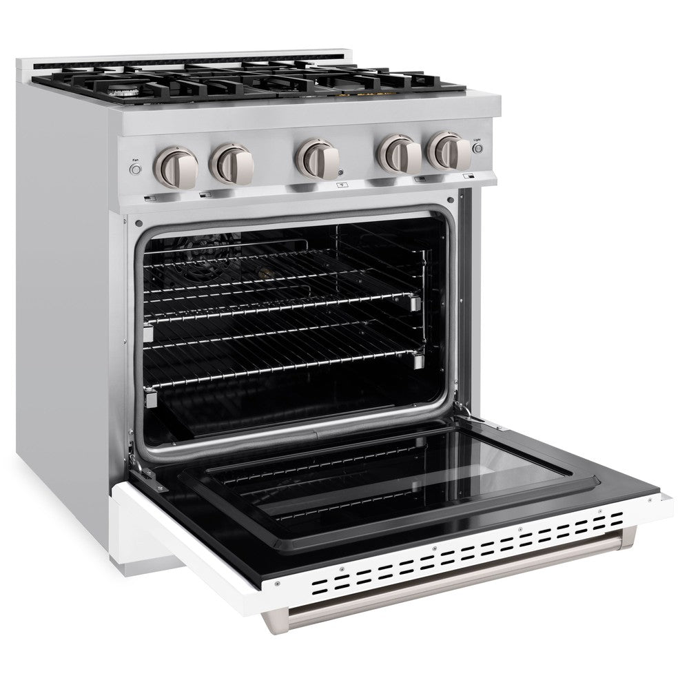 ZLINE 30 in. Classic Dual Fuel Range with 4 Gas Burners and Electric Convection Oven, 4.2 cu. ft., Stainless Steel with White Matte Door (CDR-WM-30)