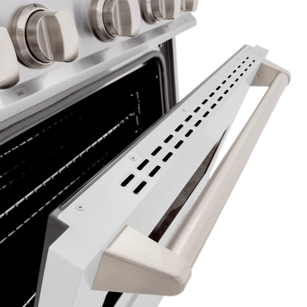 ZLINE 30 in. Classic Dual Fuel Range with 4 Gas Burners and Electric Convection Oven, 4.2 cu. ft., Stainless Steel with White Matte Door (CDR-WM-30)