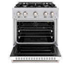 ZLINE 30 in. Gas Range 4.2 cu. ft. 4 Burner Cooktop Convection Oven Stainless Steel with White Matte Door, MODEL CGR-WM-30