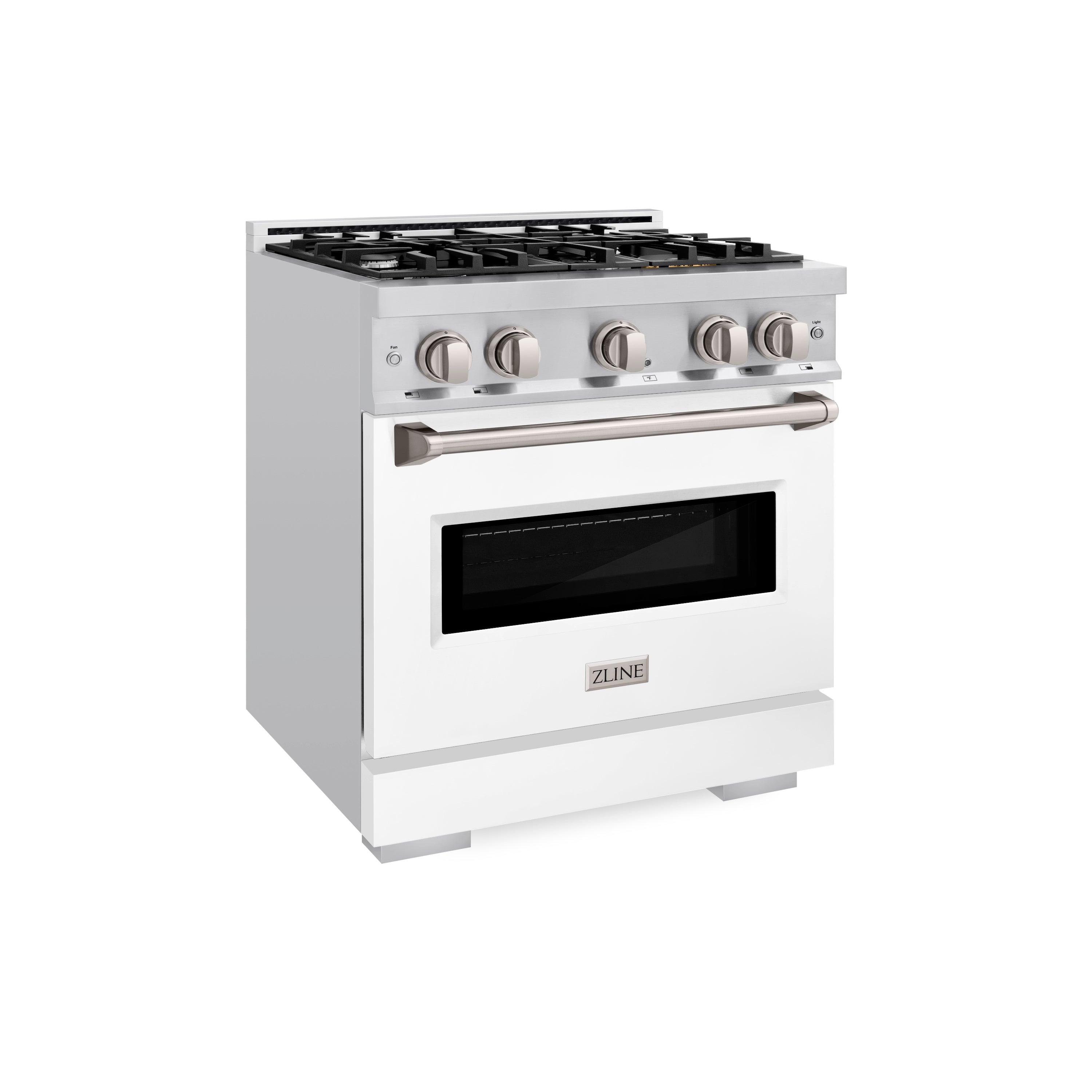 ZLINE 30 in. Gas Range 4.2 cu. ft. 4 Burner Cooktop Convection Oven Stainless Steel with White Matte Door, MODEL CGR-WM-30