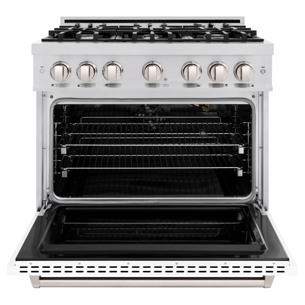 ZLINE 36 in. Classic Gas Range with 6 Burners, 5.2 cu. ft. Oven Capacity, Stainless Steel with White Matte Door (CGR-WM-36)