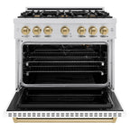 ZLINE 36 in. Gas Range 5.2 cu. ft. 6 Burners Stainless Steel with White Matte Door and Champagne Bronze Accents (CGRZ-WM-36-CB)