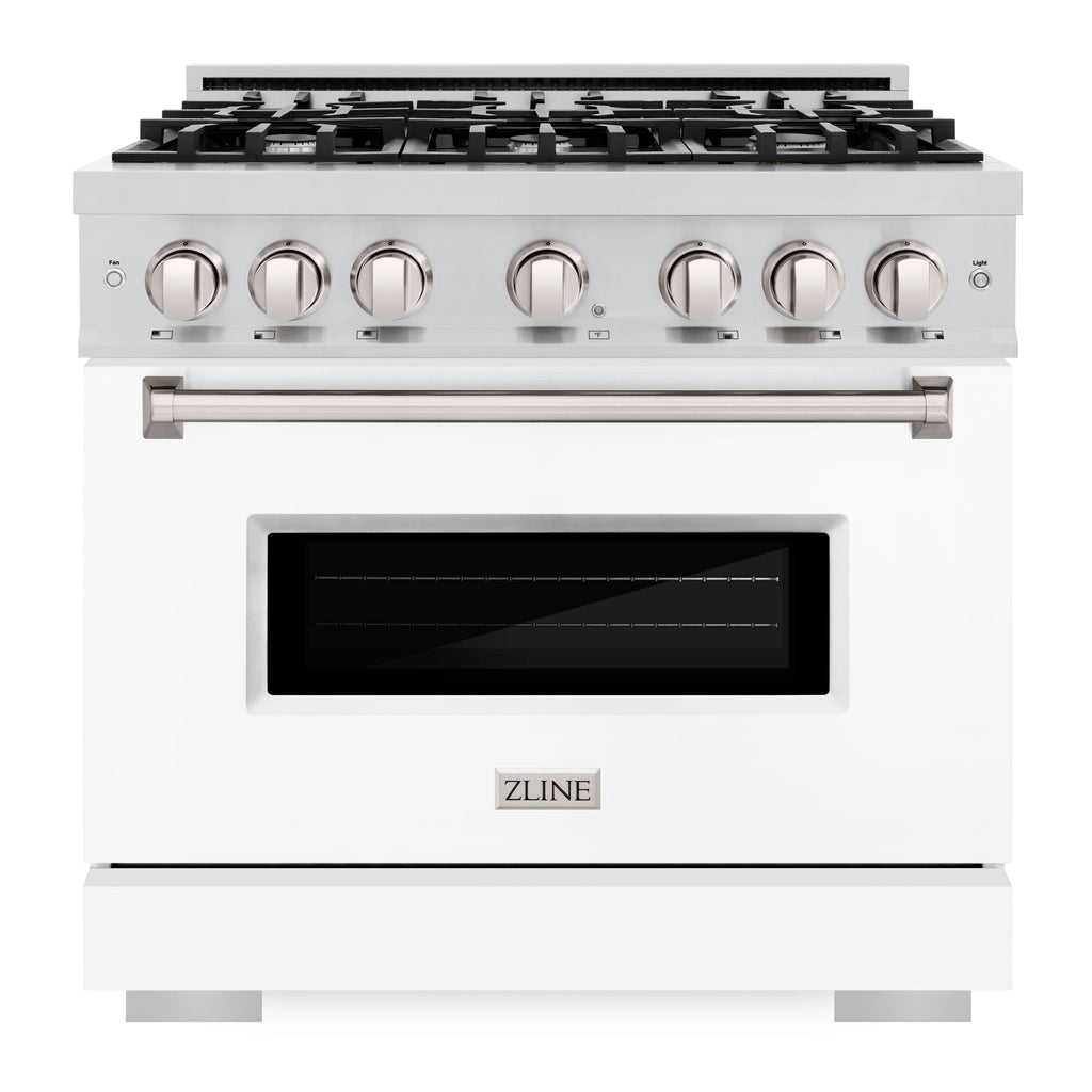 ZLINE 36 in. Classic Gas Range with 6 Burners, 5.2 cu. ft. Oven Capacity, Stainless Steel with White Matte Door (CGR-WM-36)