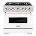ZLINE 36 in. Classic Gas Range with 6 Burners, 5.2 cu. ft. Oven Capacity, Stainless Steel with White Matte Door (CGR-WM-36)