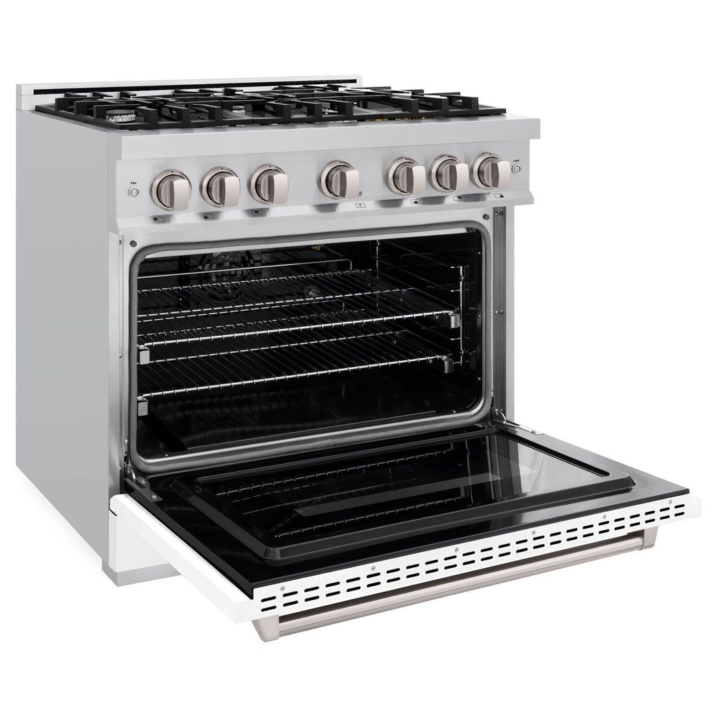 ZLINE 36 in. Classic Gas Range with 6 Burners, 5.2 cu. ft. Oven Capacity, Stainless Steel with White Matte Door (CGR-WM-36)