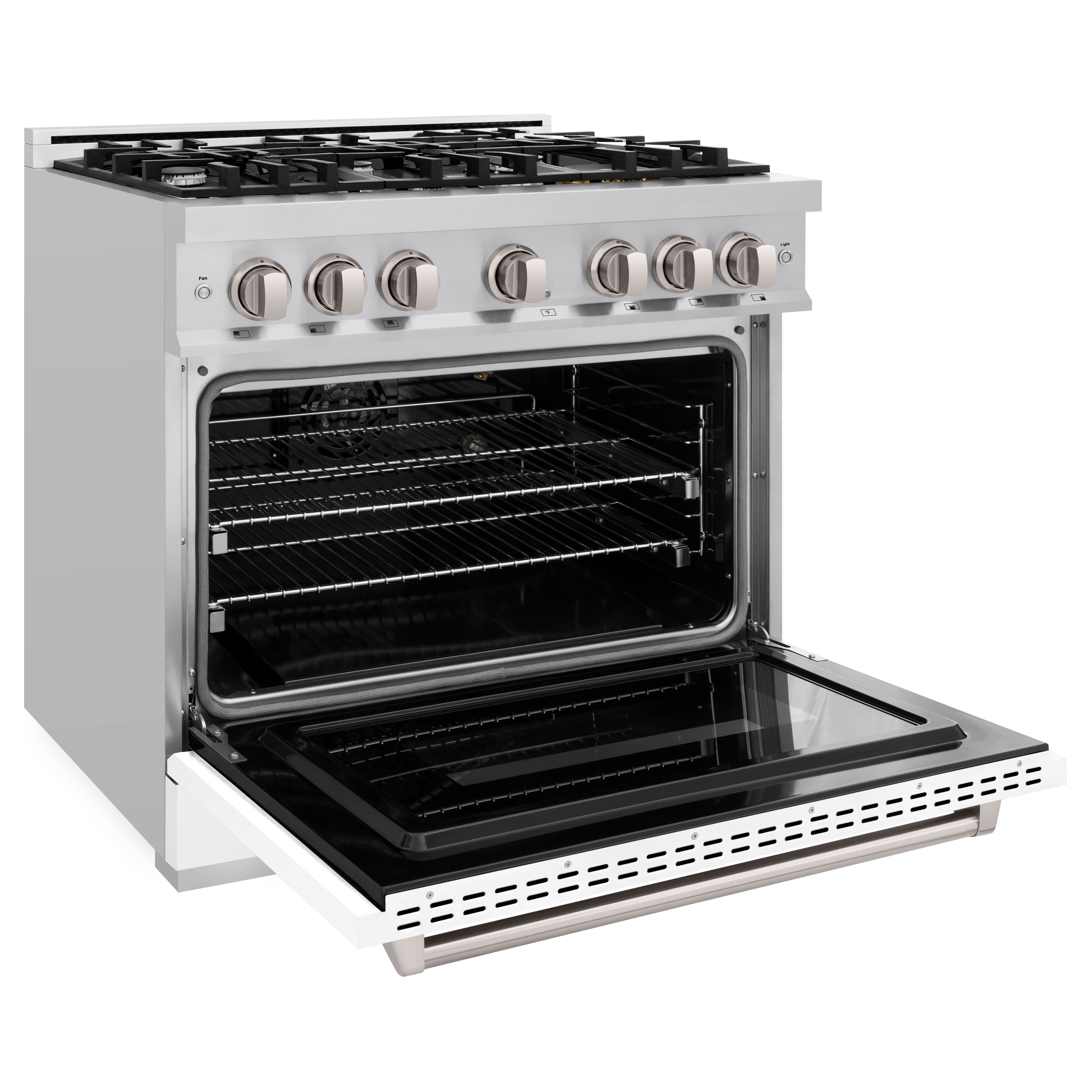 ZLINE 36 in. Classic Gas Range with 6 Burners, 5.2 cu. ft. Oven Capacity, Stainless Steel with White Matte Door (CGR-WM-36)