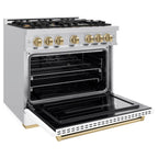ZLINE 36 in. Gas Range 5.2 cu. ft. 6 Burners Stainless Steel with White Matte Door and Champagne Bronze Accents (CGRZ-WM-36-CB)
