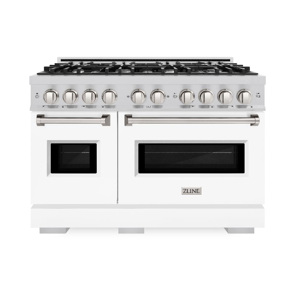 ZLINE 48 in. 6.7 cu. ft. Classic Double Oven Gas Range with 8 Burners, Stainless Steel with White Matte Doors (CGR-WM-48)