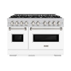 ZLINE 48 in. 6.7 cu. ft. Classic Double Oven Gas Range with 8 Burners, Stainless Steel with White Matte Doors (CGR-WM-48)
