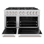 ZLINE 48 in. 6.7 cu. ft. Classic Double Oven Gas Range with 8 Burners, Stainless Steel with White Matte Doors (CGR-WM-48)
