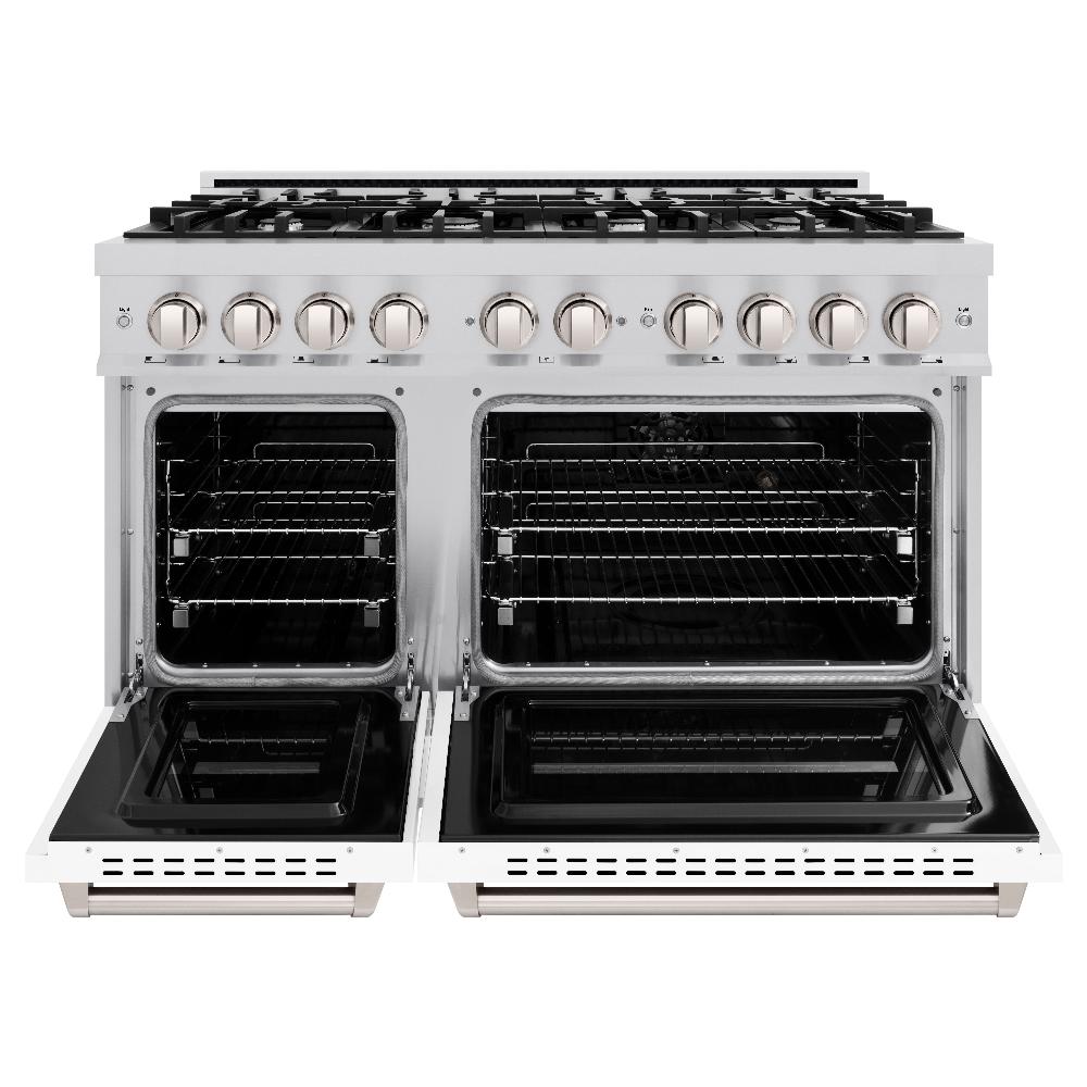 ZLINE 48 in. 6.7 cu. ft. Classic Double Oven Gas Range with 8 Burners, Stainless Steel with White Matte Doors (CGR-WM-48)