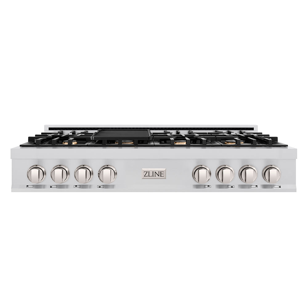ZLINE 48" Rangetop in Stainless Steel with 7 Gas Brass Burners and Griddle, RT-BR-GR-48