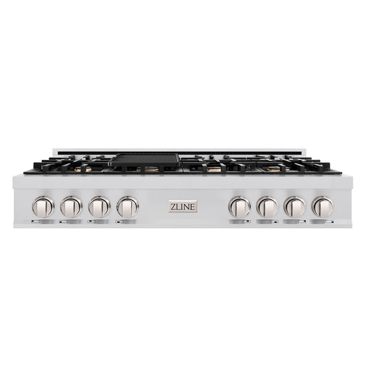 ZLINE 48" Rangetop in Stainless Steel with 7 Gas Brass Burners and Griddle, RT-BR-GR-48