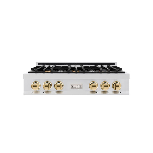 ZLINE Autograph Edition 36 in. Gas Rangetop in Stainless Steel and Gold Accents, RTZ-36-G