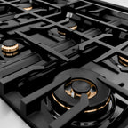 ZLINE Autograph Edition 36 in. Porcelain Rangetop with 6 Gas Burners in Stainless Steel and Matte Black Accents, RTZ-36-MB