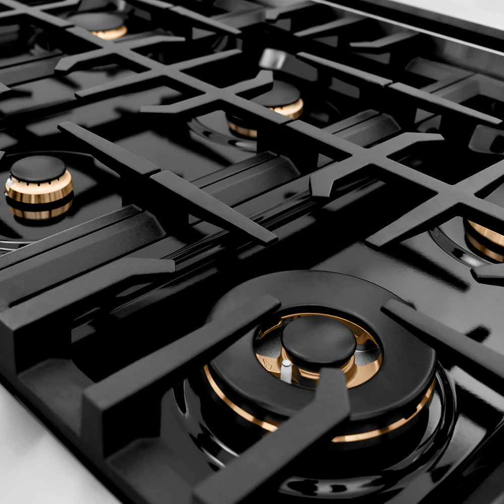ZLINE Autograph Edition 36 in. Porcelain Rangetop with 6 Gas Burners in Stainless Steel and Matte Black Accents, RTZ-36-MB