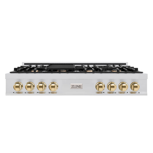 ZLINE Autograph Edition 48 in. Gas Rangetop in Stainless Steel and Gold Accents, RTZ-48-G