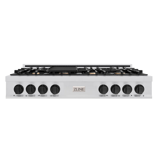 ZLINE Autograph Edition 48 in. Porcelain Rangetop with 7 Gas Burners in Stainless Steel and Matte Black Accents, RTZ-48-MB