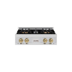 ZLINE Autograph Edition 30" Classic Gas Rangetop with 4 Burner DuoPro™ Cooktop in Stainless Steel and Champagne Bronze Accents, PCRTZ-30-CB