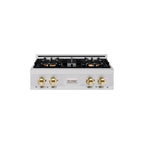 ZLINE Autograph Edition 30" Classic Gas Rangetop with 4 Burner DuoPro™ Cooktop in Stainless Steel and Polished Gold Accents, PCRTZ-30-G