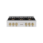 ZLINE Autograph 36" Classic Gas Rangetop with 6 Burner DuoPro™ Cooktop in Stainless Steel and Champagne Bronze Accents, PCRTZ-36-CB