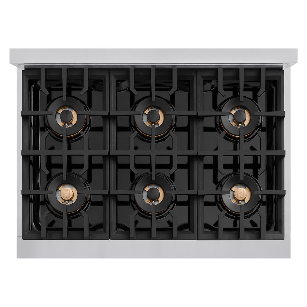 ZLINE Autograph 36" Classic Gas Rangetop with 6 Burner DuoPro™ Cooktop in Stainless Steel and Champagne Bronze Accents, PCRTZ-36-CB