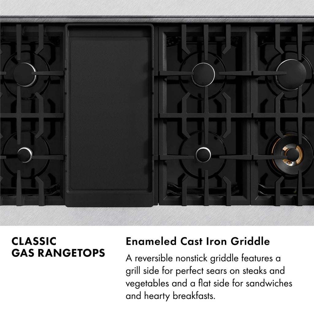 ZLINE 48" Legacy Gas Rangetop with 7 Burners and Porcelain Cooktop in Satin Stainless Steel with Griddle, RTS-GR-48