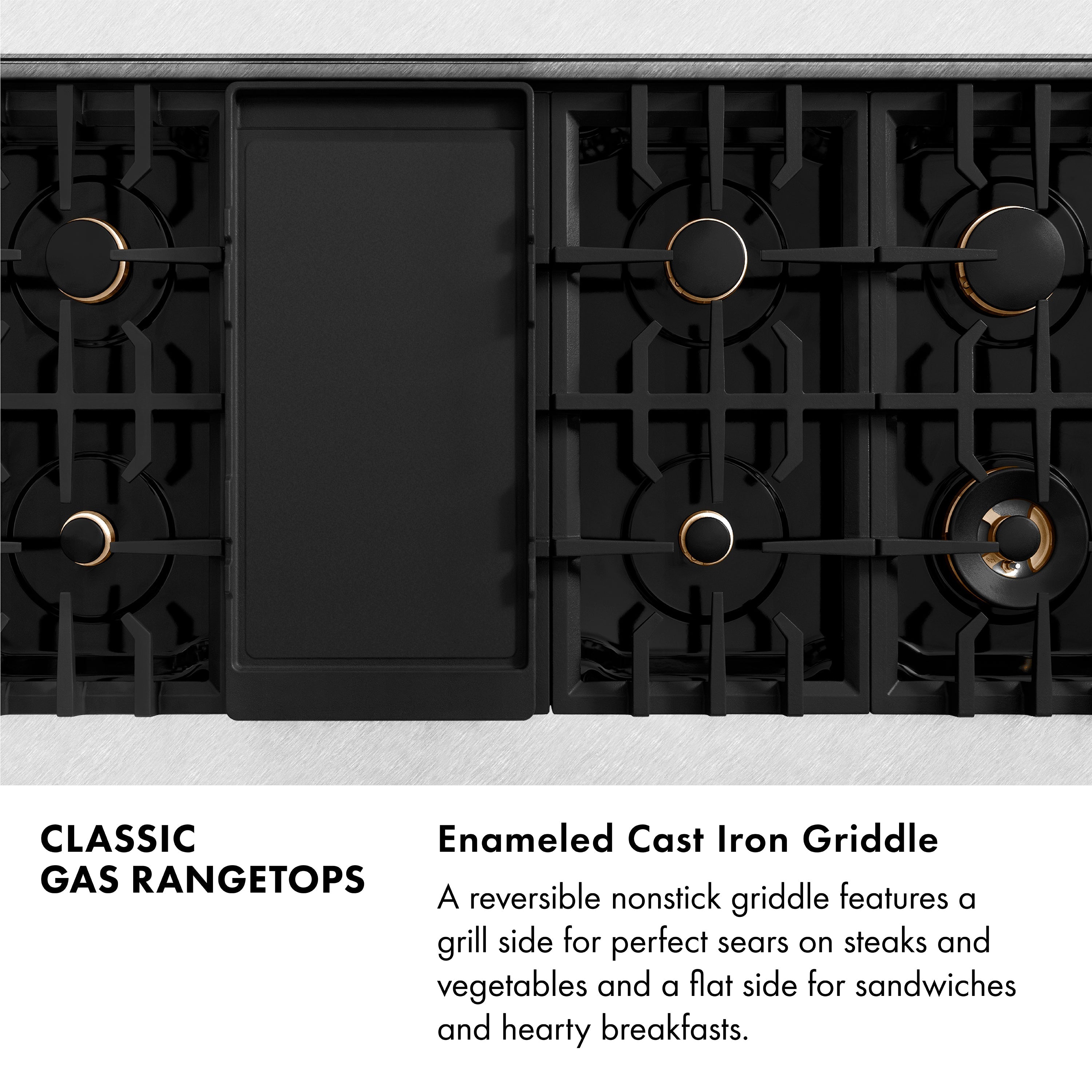 ZLINE Autograph 48" Legacy Gas Rangetop with 7 Burners and Porcelain Cooktop in Satin Stainless Steel with Champagne Bronze Accents, RTSZ-48-CB