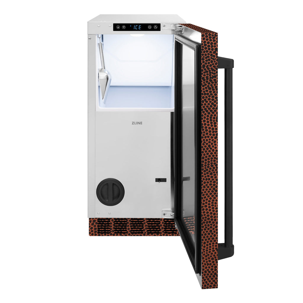 ZLINE 15" Touchstone Clear Cube Ice Maker with Drain Pump and Hand Hammered Copper Door, ICCD-HH-15