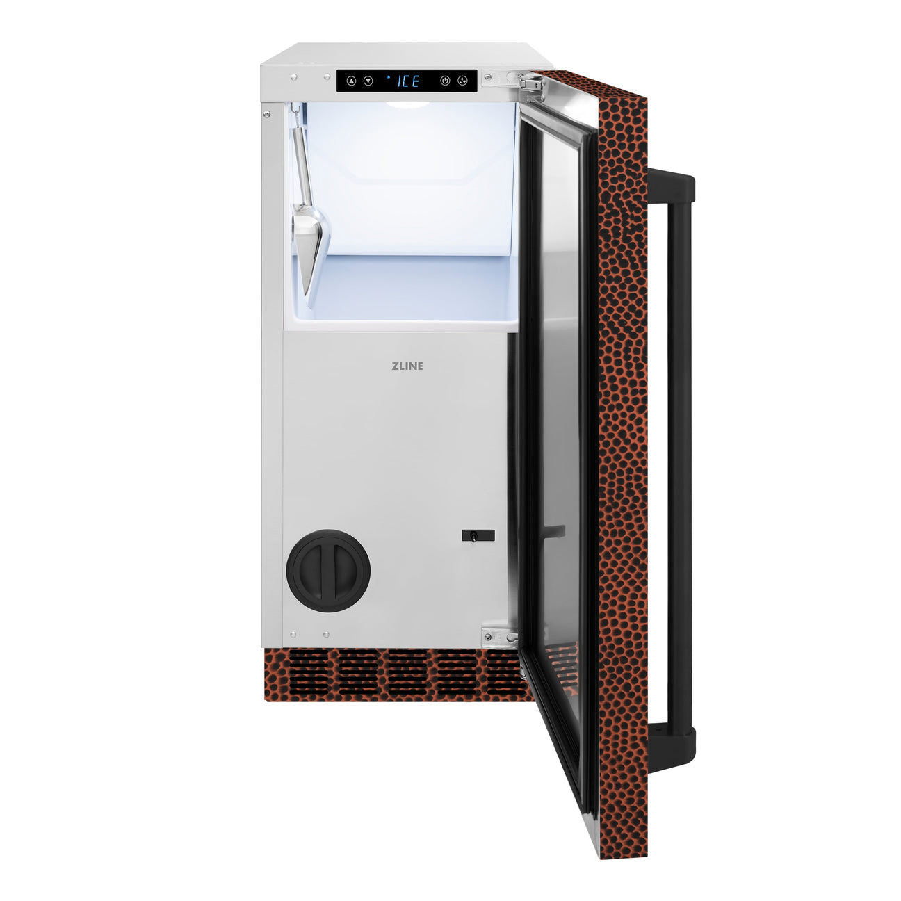 ZLINE 15" Touchstone Clear Cube Ice Maker with Drain Pump and Hand Hammered Copper Door, ICCD-HH-15