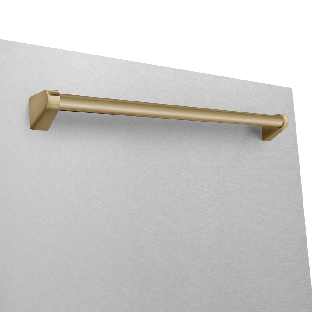 ZLINE Autograph 24" Monument Series 3rd Rack Top Touch Control Tall Tub Dishwasher with Satin Stainless Steel Panel and Champagne Bronze Handle, 45dBa, DWMTZ-SN-24-CB