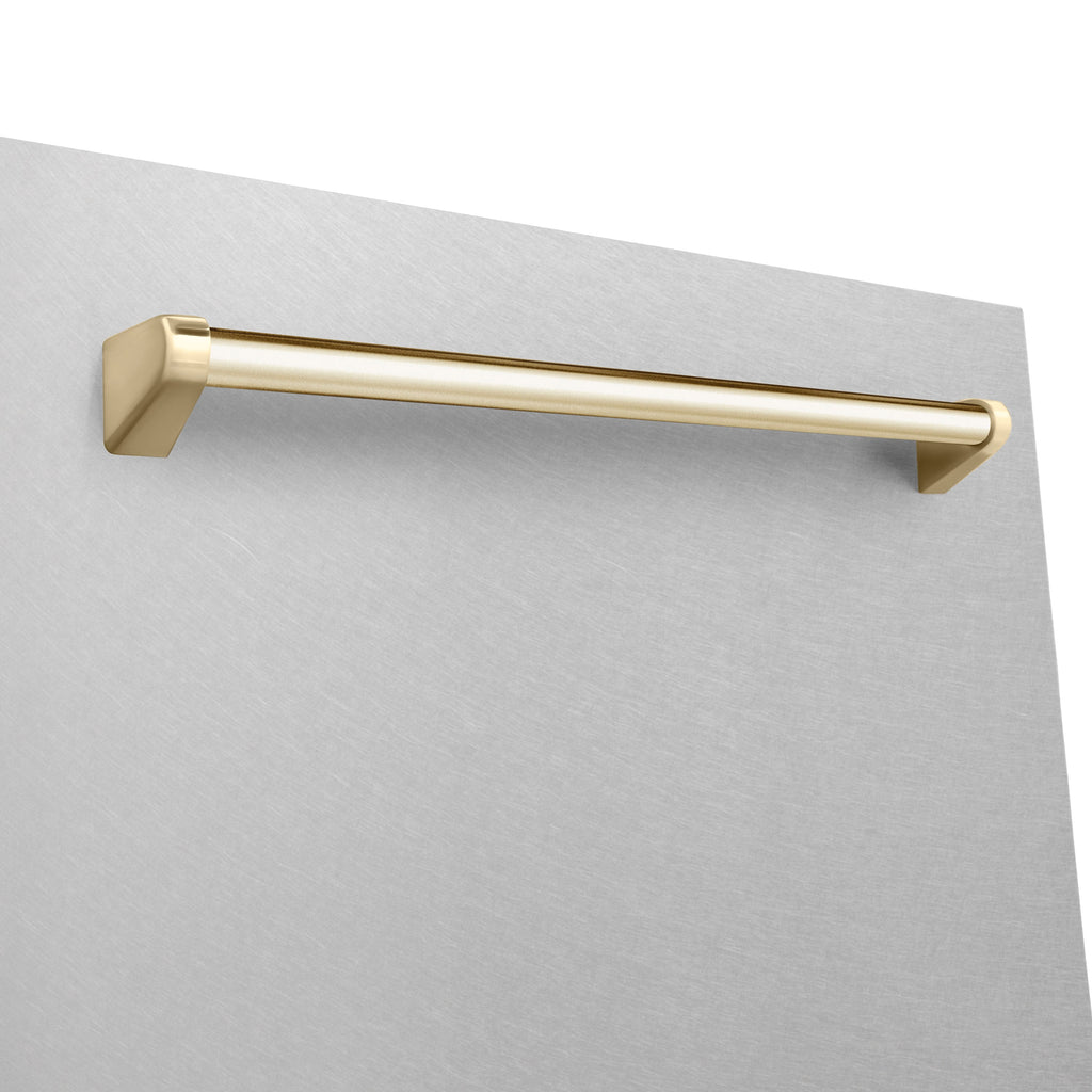 ZLINE Autograph 24" Monument Series 3rd Rack Top Touch Control Tall Tub Dishwasher with Satin Stainless Steel Panel and Polished Gold Handle, 45dBa, DWMTZ-SN-24-G