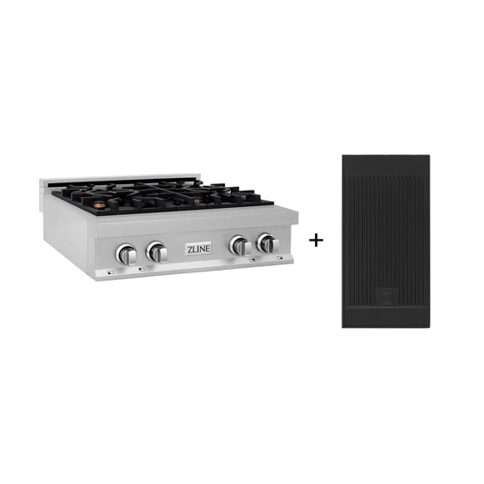 ZLINE 30" Legacy Gas Rangetop with 4 Brass Burners and Porcelain Cooktop in Satin Stainless Steel with Griddle, RTS-BR-GR-30