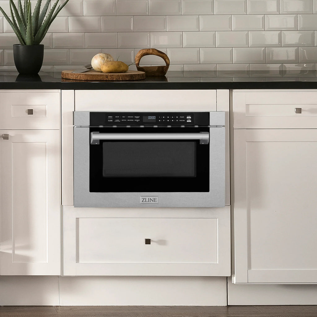 ZLINE 24" 1.2 cu. ft. Built-in Microwave Drawer with a Traditional Handle in Satin Stainless Steel, MWD-1-SS-H