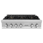 ZLINE 36" Legacy Gas Rangetop with 6 Brass Burners and Porcelain Cooktop in Satin Stainless Steel, RTS-BR-36